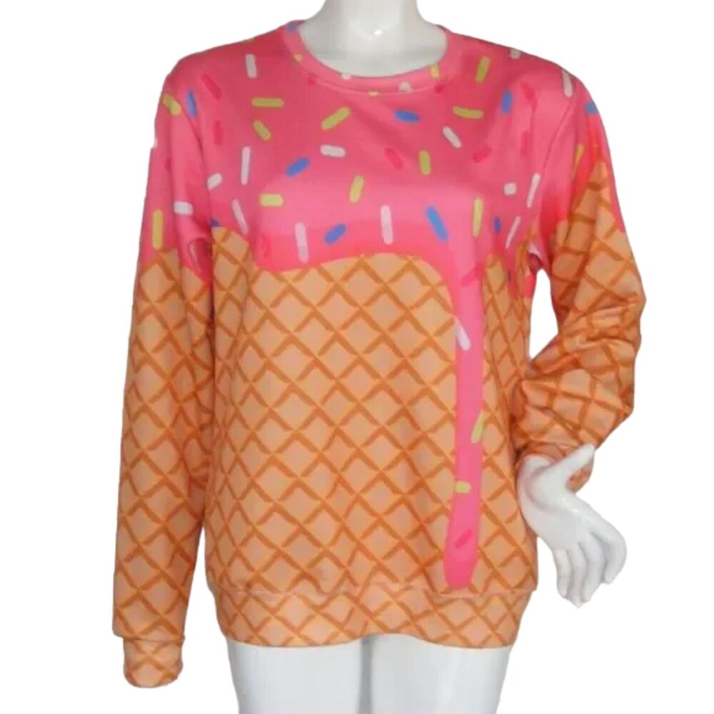 Ice Cream Cone Shirt, M, GETONFLEEK, Long sleeves, pink/Tan, sprinkles